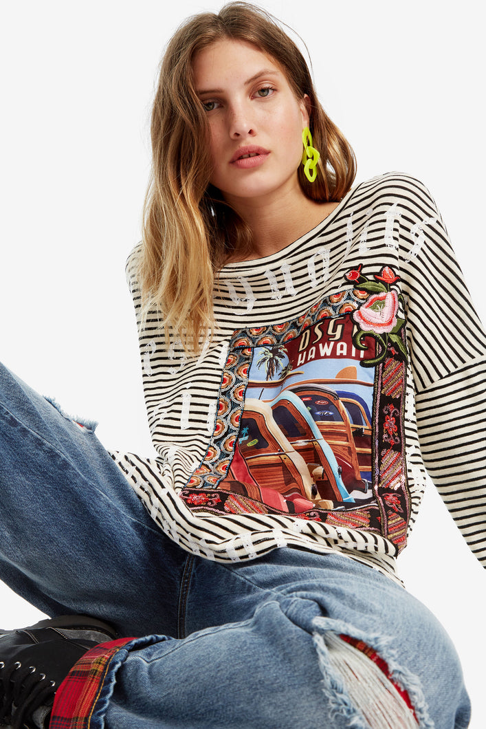 Hawaiian finely-striped T-shirt