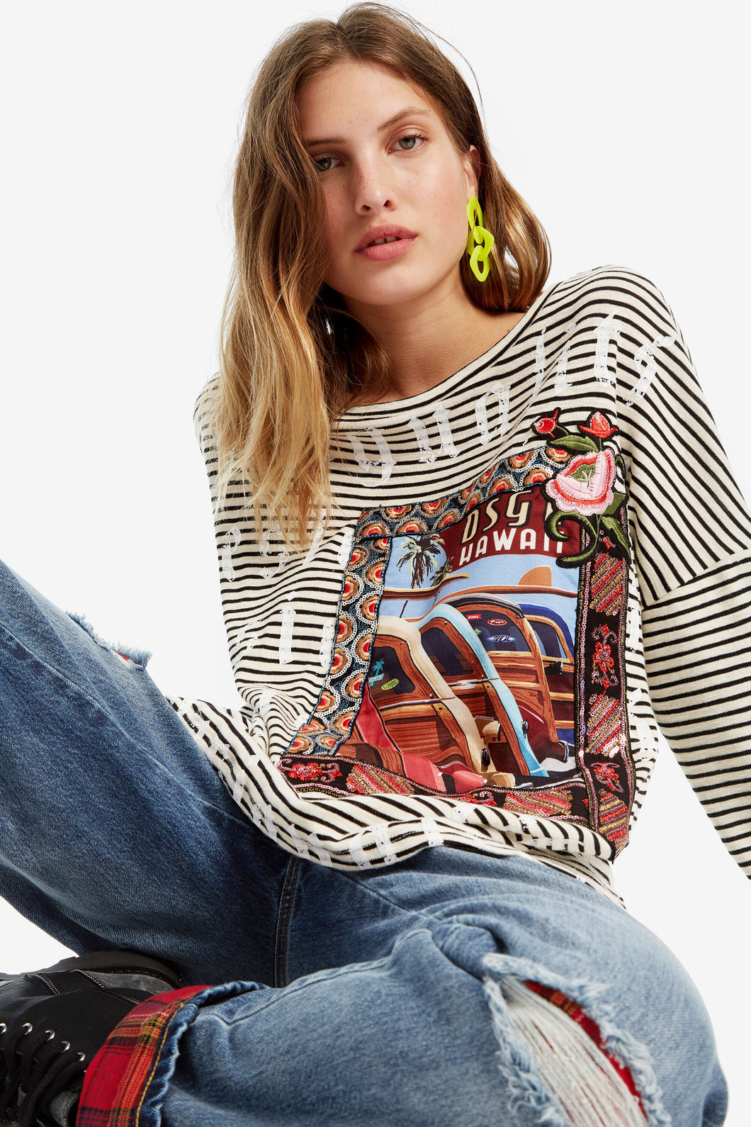 Hawaiian finely-striped T-shirt