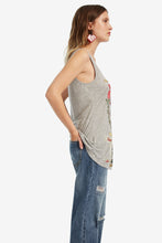 Load image into Gallery viewer, Sleeveless printed and embroidered T-shirt