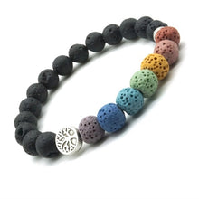Load image into Gallery viewer, Tree of Life 8mm Colorful Seven Chakras  Black Lava Stone Bracelet DIY Aromatherapy Essential Oil Diffuser Bracelet Yoga Jewelry