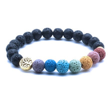 Load image into Gallery viewer, Tree of Life 8mm Colorful Seven Chakras  Black Lava Stone Bracelet DIY Aromatherapy Essential Oil Diffuser Bracelet Yoga Jewelry