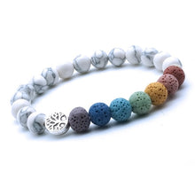 Load image into Gallery viewer, Tree of Life 8mm Colorful Seven Chakras  Black Lava Stone Bracelet DIY Aromatherapy Essential Oil Diffuser Bracelet Yoga Jewelry
