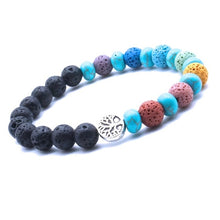 Load image into Gallery viewer, Tree of Life 8mm Colorful Seven Chakras  Black Lava Stone Bracelet DIY Aromatherapy Essential Oil Diffuser Bracelet Yoga Jewelry