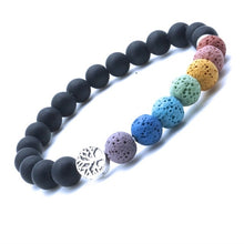 Load image into Gallery viewer, Tree of Life 8mm Colorful Seven Chakras  Black Lava Stone Bracelet DIY Aromatherapy Essential Oil Diffuser Bracelet Yoga Jewelry