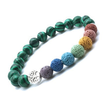 Load image into Gallery viewer, Tree of Life 8mm Colorful Seven Chakras  Black Lava Stone Bracelet DIY Aromatherapy Essential Oil Diffuser Bracelet Yoga Jewelry