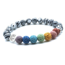 Load image into Gallery viewer, Tree of Life 8mm Colorful Seven Chakras  Black Lava Stone Bracelet DIY Aromatherapy Essential Oil Diffuser Bracelet Yoga Jewelry