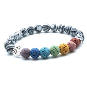 Tree of Life 8mm Colorful Seven Chakras  Black Lava Stone Bracelet DIY Aromatherapy Essential Oil Diffuser Bracelet Yoga Jewelry