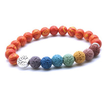 Load image into Gallery viewer, Tree of Life 8mm Colorful Seven Chakras  Black Lava Stone Bracelet DIY Aromatherapy Essential Oil Diffuser Bracelet Yoga Jewelry