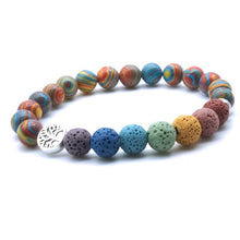Load image into Gallery viewer, Tree of Life 8mm Colorful Seven Chakras  Black Lava Stone Bracelet DIY Aromatherapy Essential Oil Diffuser Bracelet Yoga Jewelry