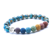 Load image into Gallery viewer, Tree of Life 8mm Colorful Seven Chakras  Black Lava Stone Bracelet DIY Aromatherapy Essential Oil Diffuser Bracelet Yoga Jewelry
