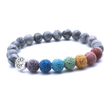 Load image into Gallery viewer, Tree of Life 8mm Colorful Seven Chakras  Black Lava Stone Bracelet DIY Aromatherapy Essential Oil Diffuser Bracelet Yoga Jewelry