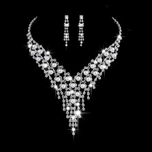 Luxury Jewelry Pearl Necklace Earing Set Crystal Zircon Wedding Bridal Jewelry Sets For Women  Bijoux Mariage Zestaw Bizuterii
