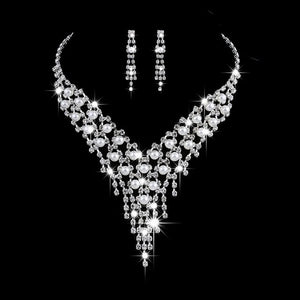Luxury Jewelry Pearl Necklace Earing Set Crystal Zircon Wedding Bridal Jewelry Sets For Women  Bijoux Mariage Zestaw Bizuterii