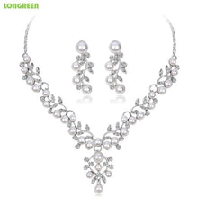 Load image into Gallery viewer, Luxury Jewelry Pearl Necklace Earing Set Crystal Zircon Wedding Bridal Jewelry Sets For Women  Bijoux Mariage Zestaw Bizuterii