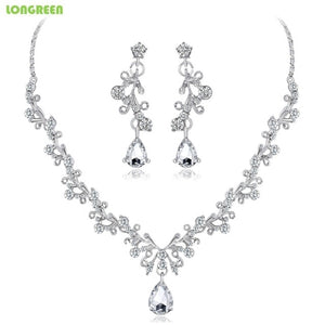 Luxury Jewelry Pearl Necklace Earing Set Crystal Zircon Wedding Bridal Jewelry Sets For Women  Bijoux Mariage Zestaw Bizuterii