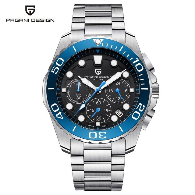 PAGANI DESIGN Military Watch Men Top Luxury Chronograph Stainless Steel Quartz Wristwatches 30M Water Resistant Clock Male Gifts